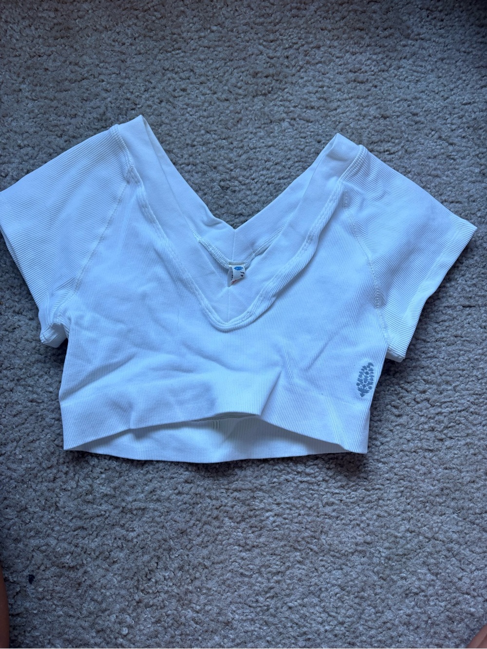 FP Movement by Free People White Rib V-Neck Crop Top